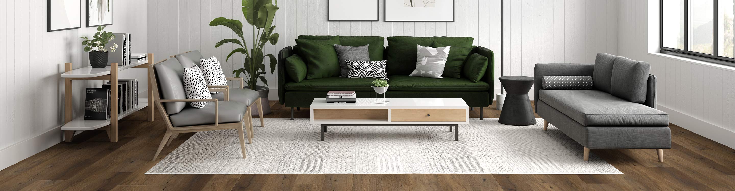 eco friendly flooring with area rug in living room